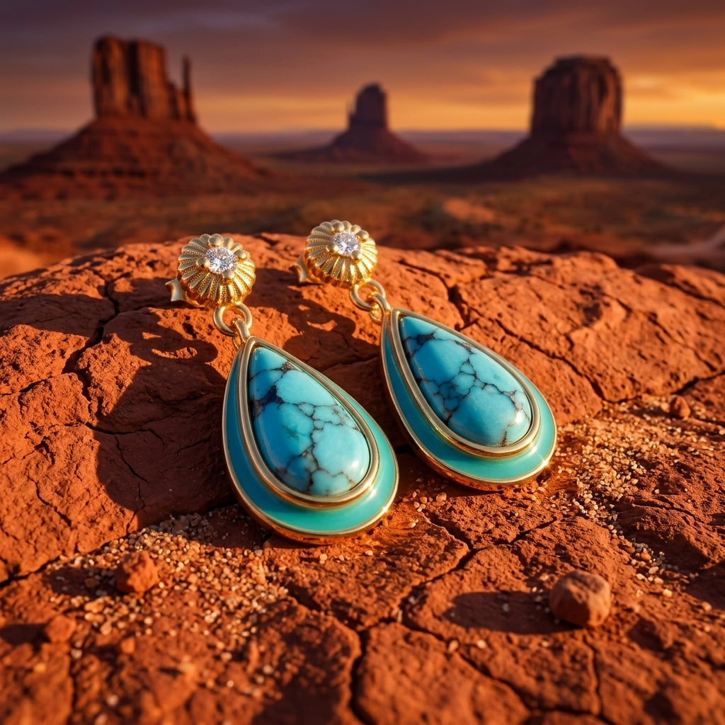 Ripple Teardrop Earrings - Turquoise