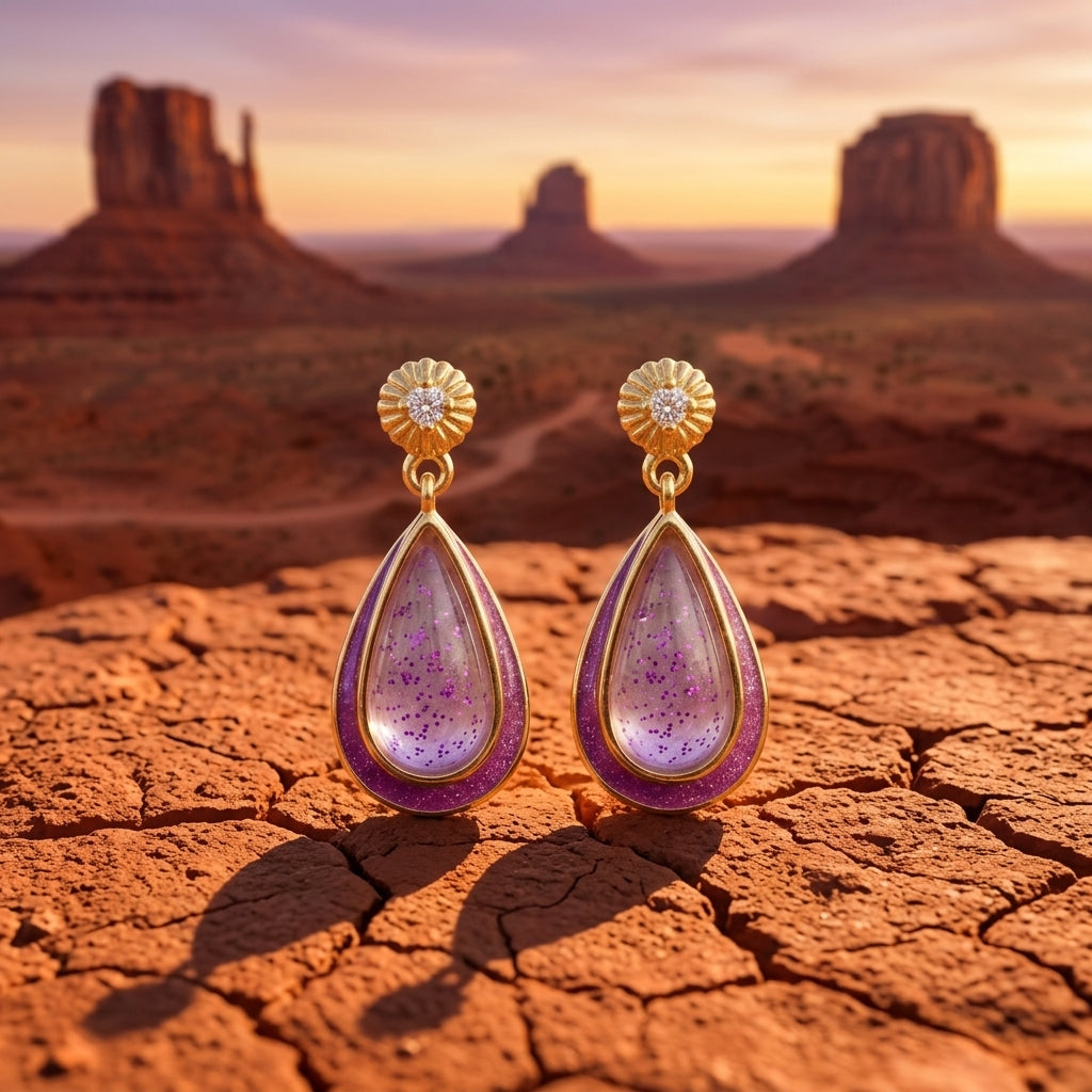 Ripple Teardrop Earrings - Amethyst