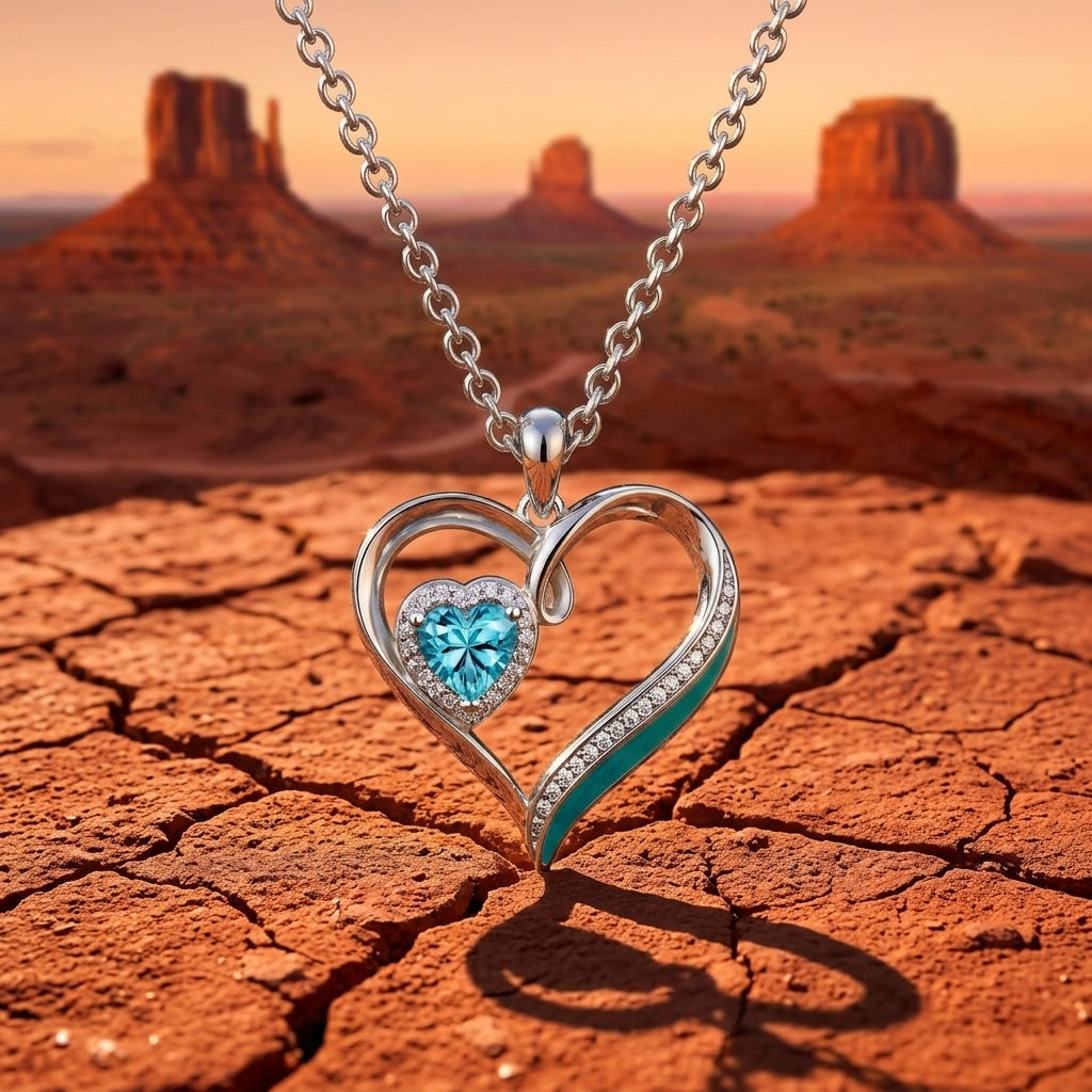 Passion Heart Necklace - Aquamarine