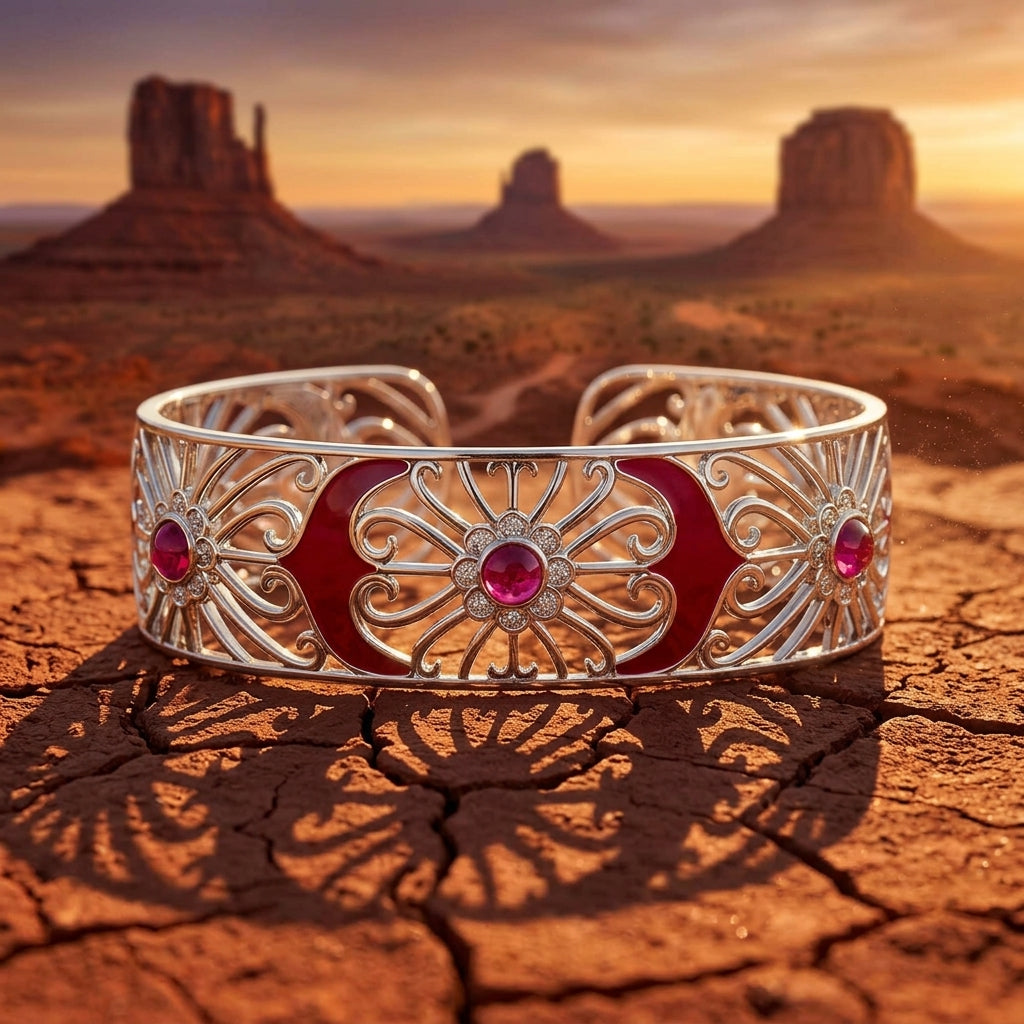 Prairie Flower Cuff Bracelet - Ruby