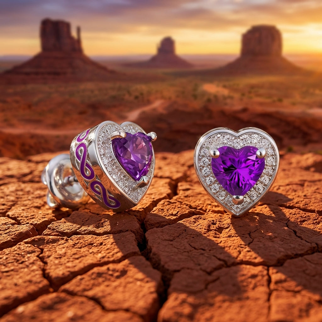 Ocean Heart Earrings - Amethyst