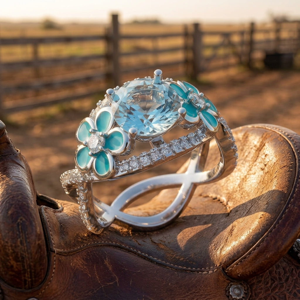 Intertwined Blooming Bud Ring - Aquamarine