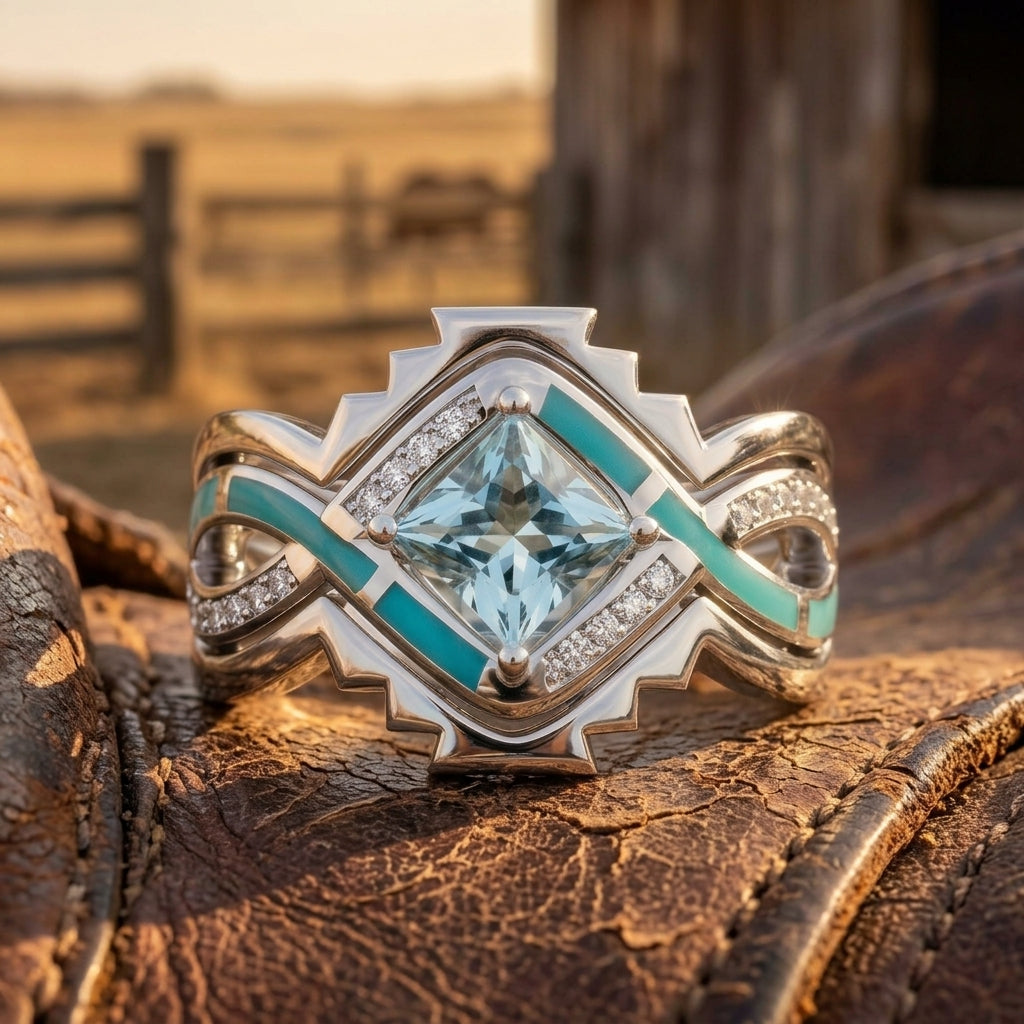 Cascading Ridges Ring - Aquamarine