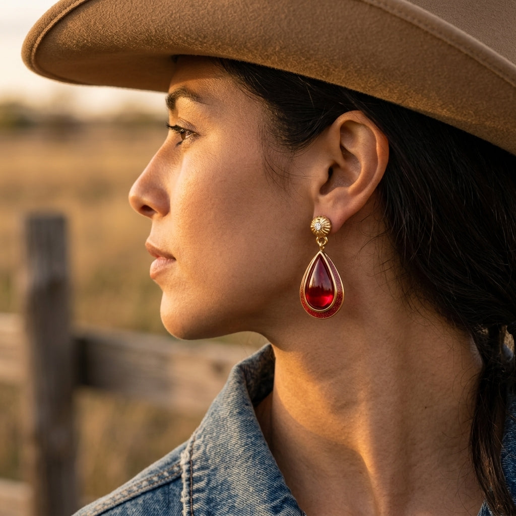 Ripple Teardrop Earrings - Ruby