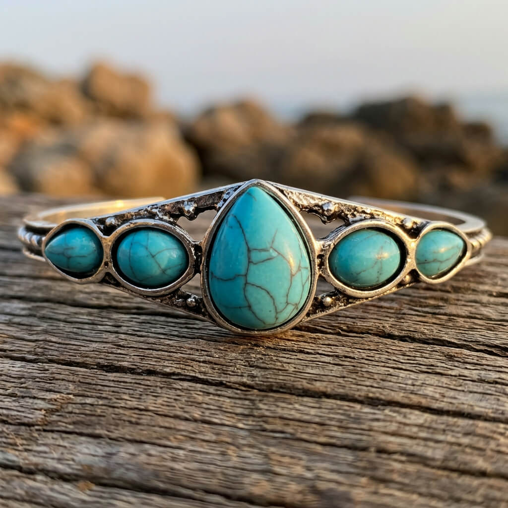 Turquoise Stone Western Silver Cuff Bracelet