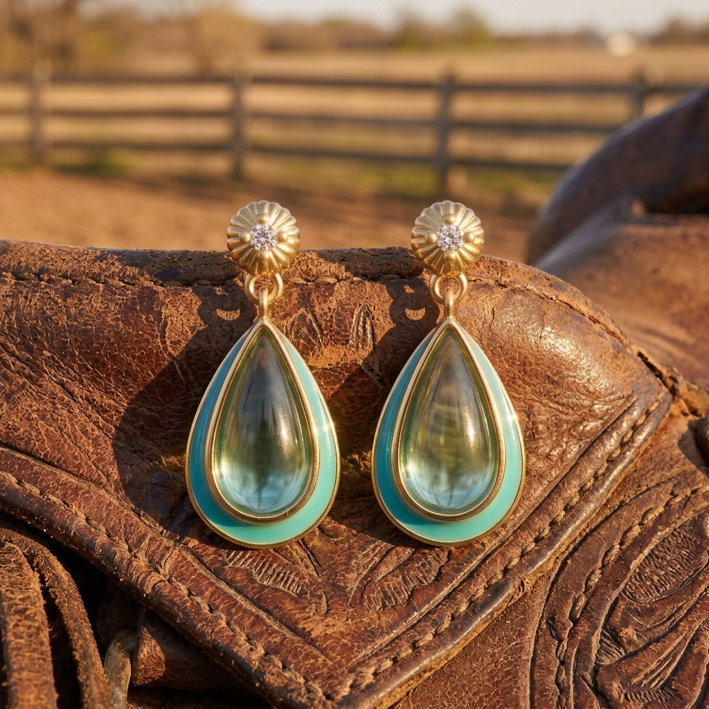 Ripple Teardrop Earrings - Aquamarine