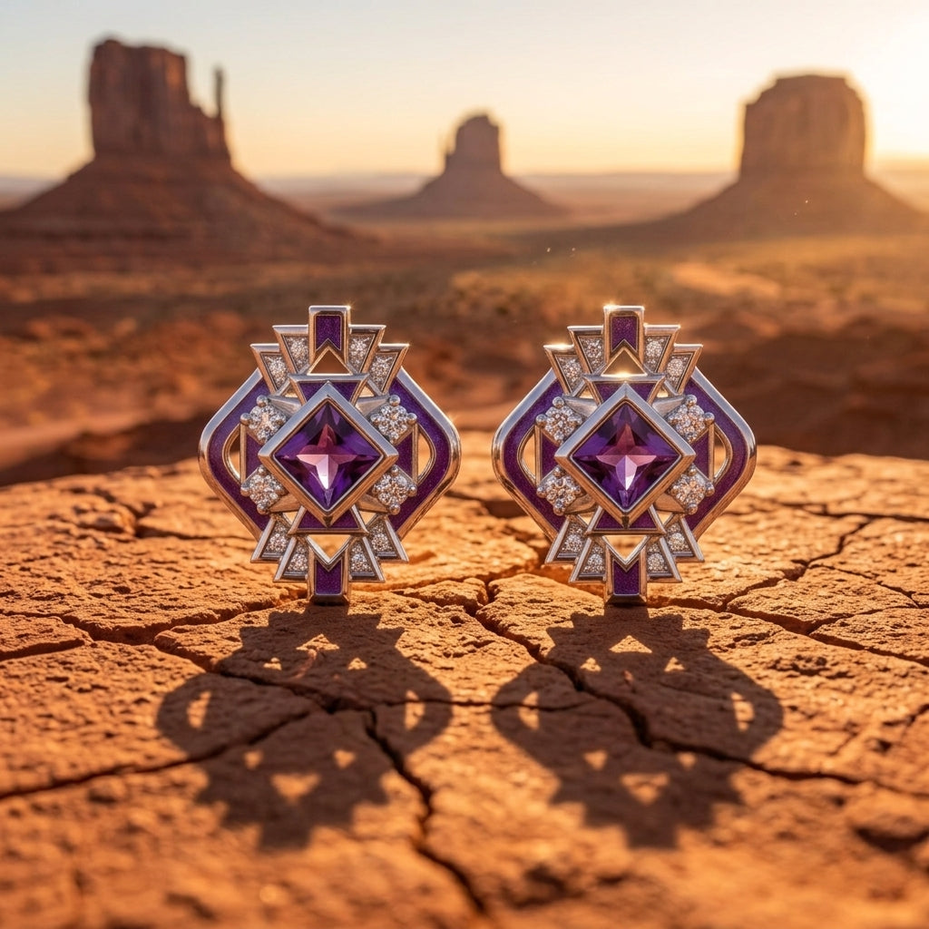Chief's Crown Earrings - Amethyst
