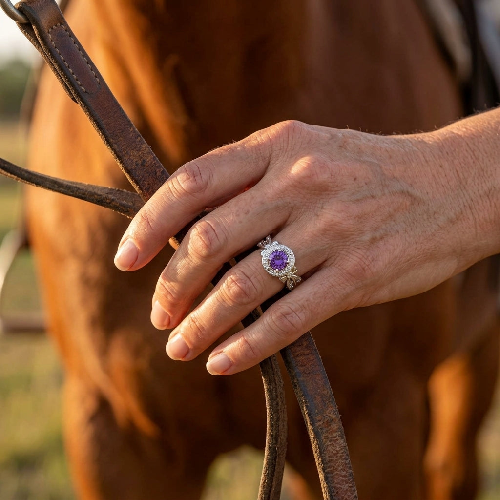 Graceful Bow Entwined Ring - Amethyst