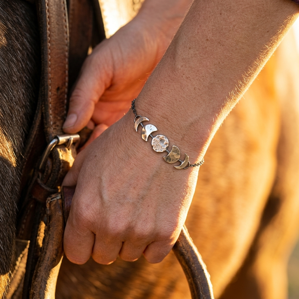 Retro Gold Hammered Moon Phase Bracelet