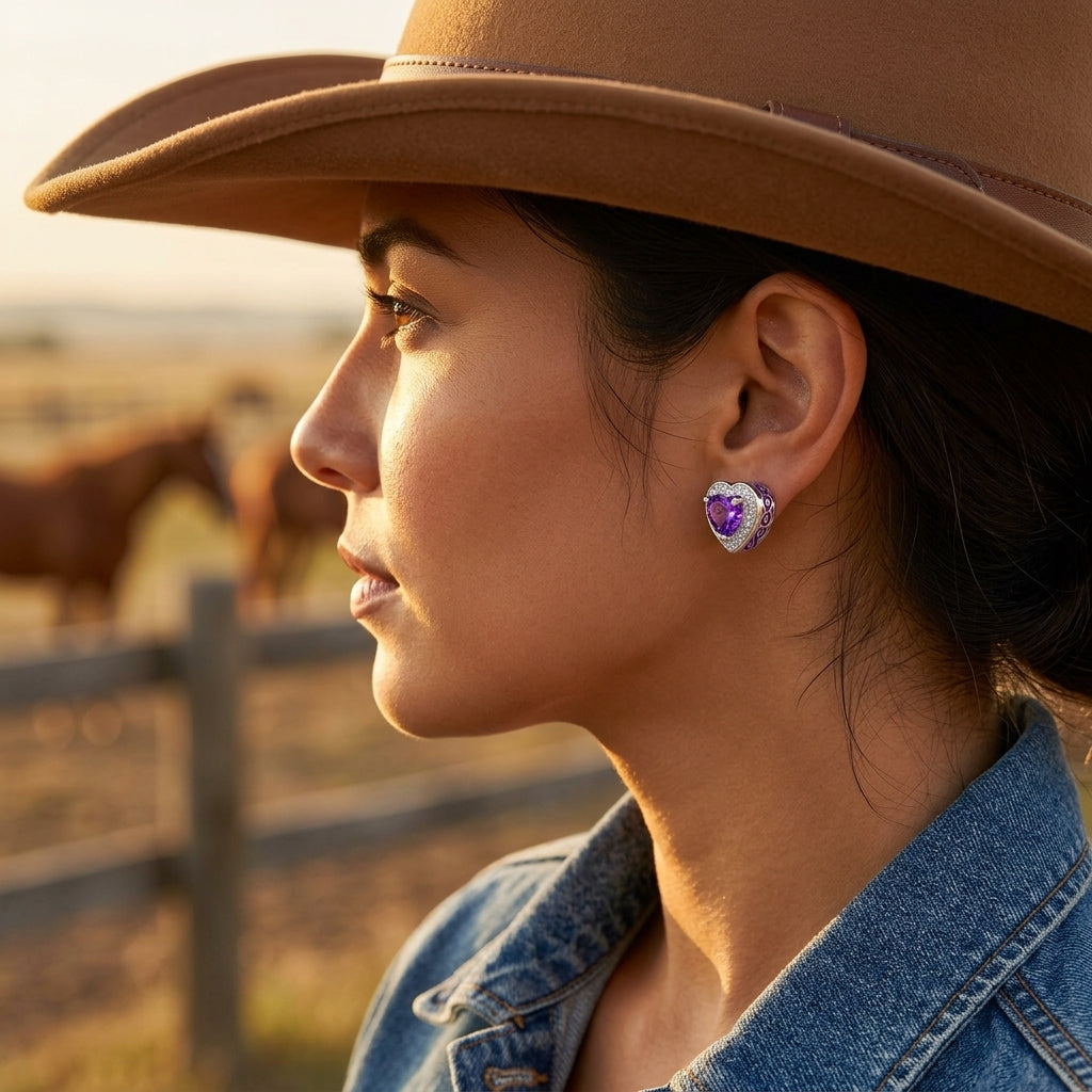Ocean Heart Earrings - Amethyst