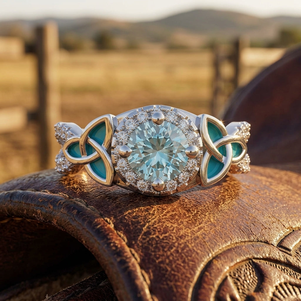 Interwoven Lucky Leaf Ring - Aquamarine