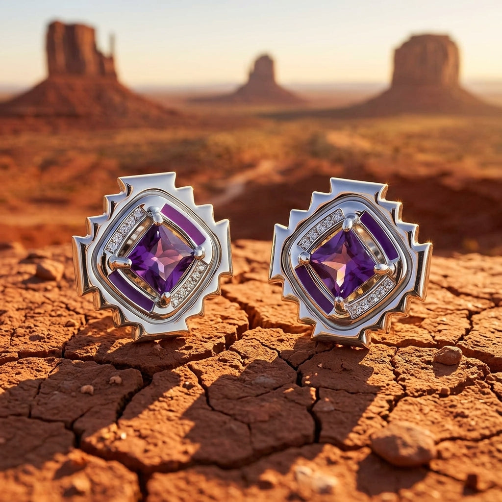 Cascading Ridges Earrings - Amethyst