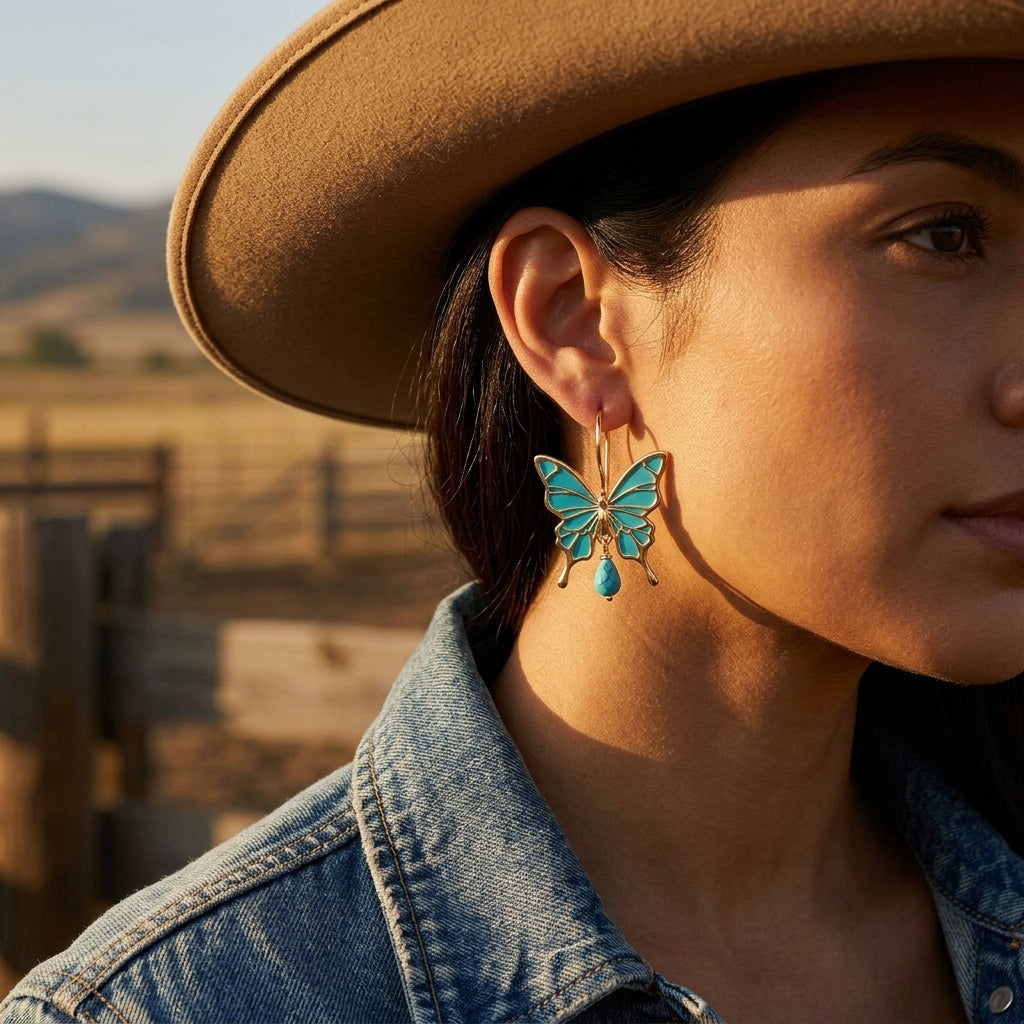Golden Flutter Earrings - Turquoise