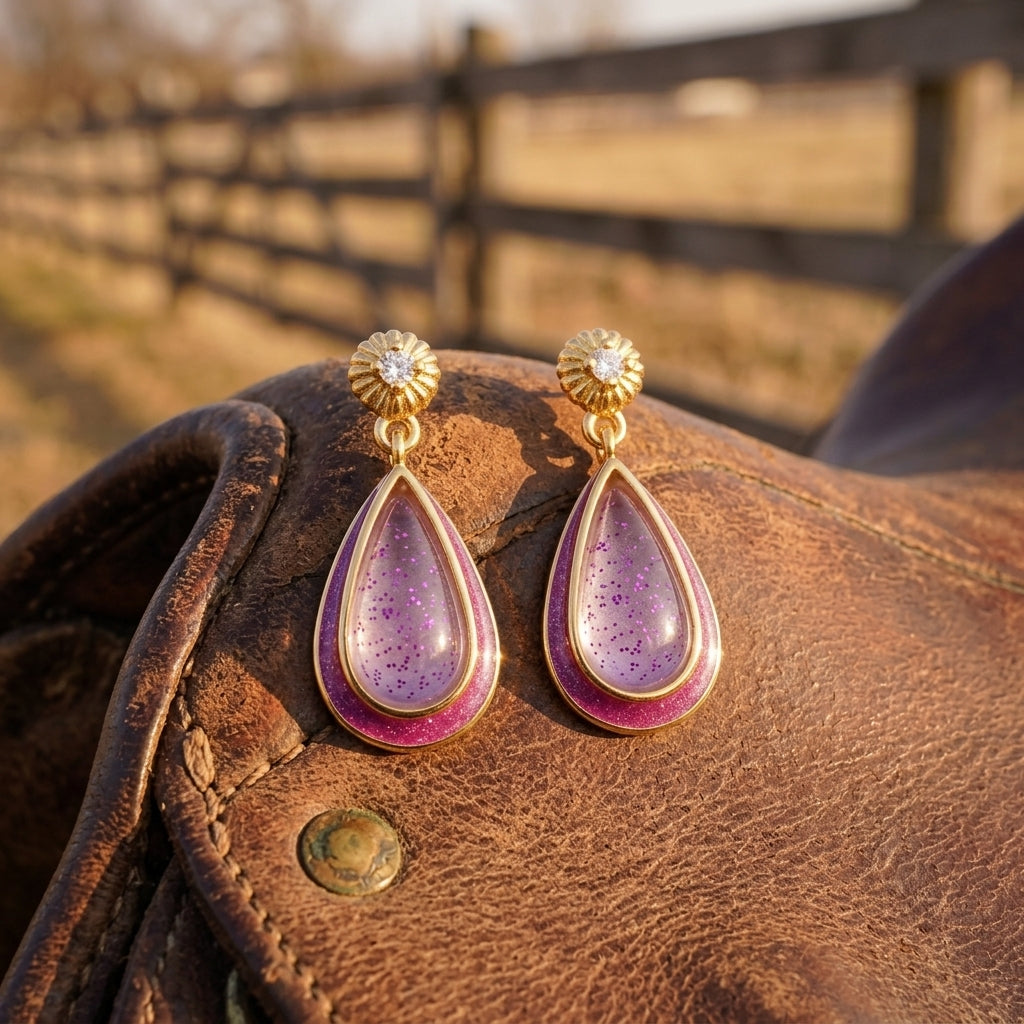 Ripple Teardrop Earrings - Amethyst