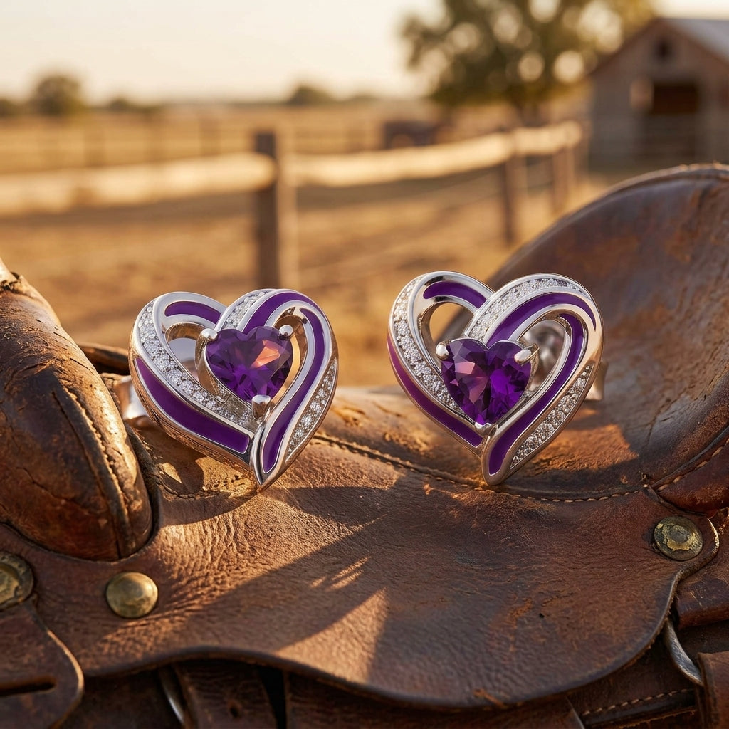 Passion Heart Earrings - Amethyst