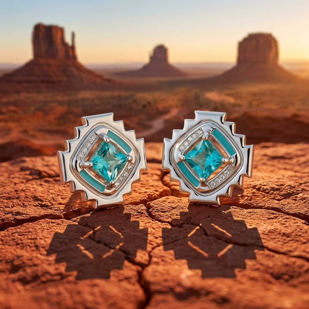 Cascading Ridges Earrings - Aquamarine