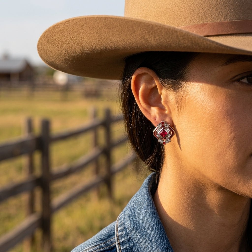 Chief's Crown Earrings - Ruby