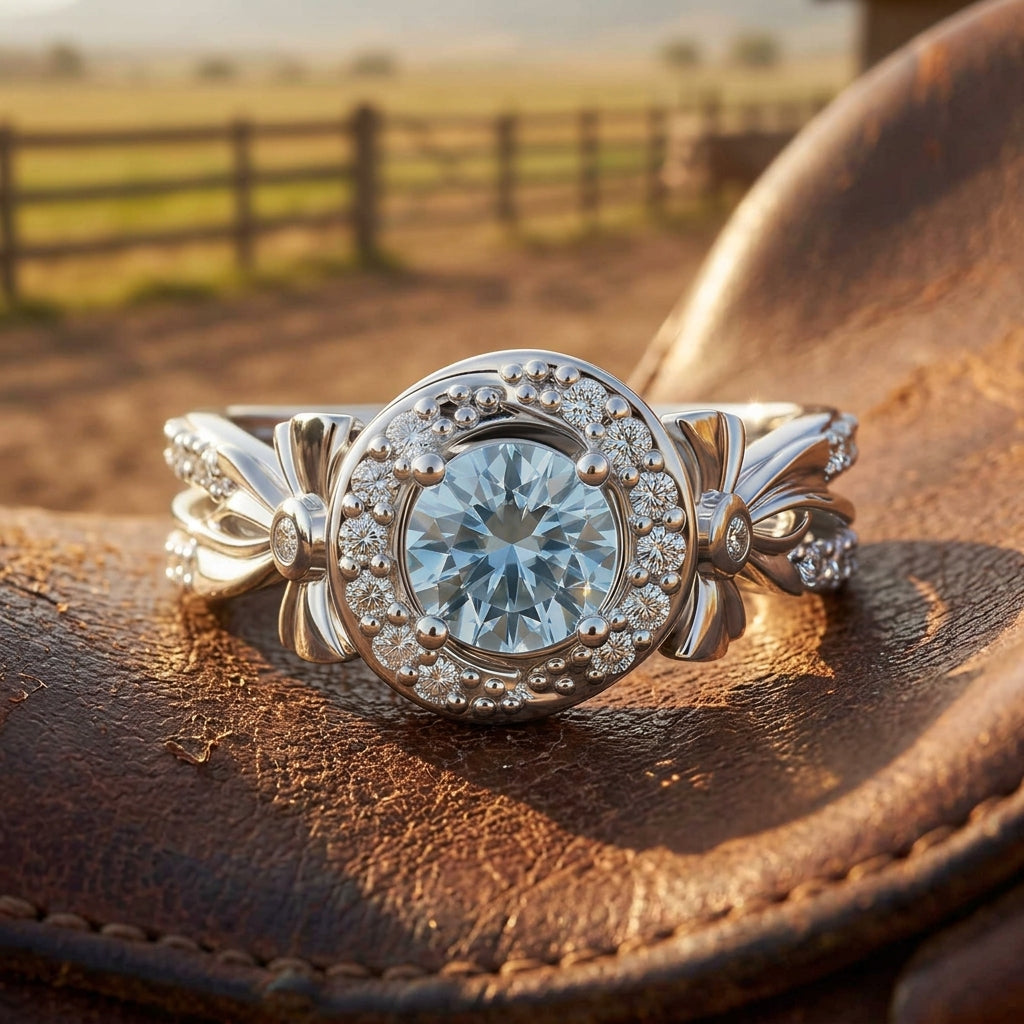 Graceful Bow Entwined Ring - Aquamarine