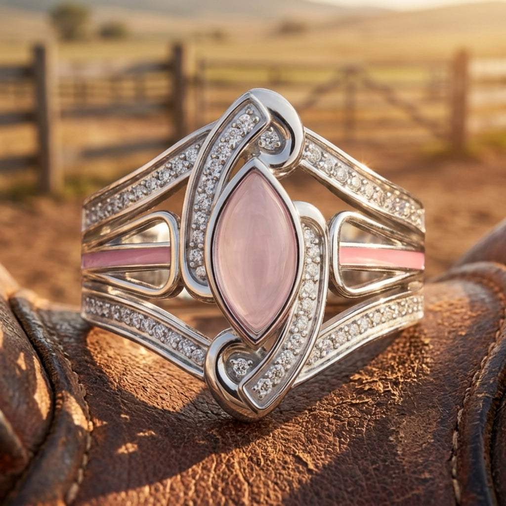 Cyclone Boomerang Ring - Rose Quartz