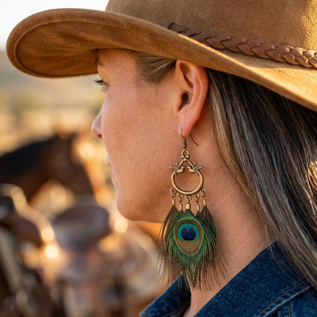 Peacock Feather Chandelier Earrings