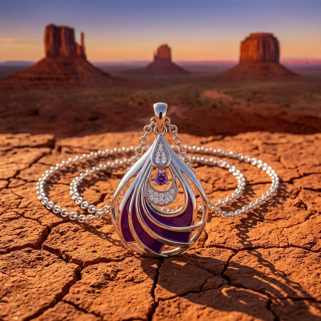 Zephyr Teardrop Necklace - Amethyst ＆ Purple