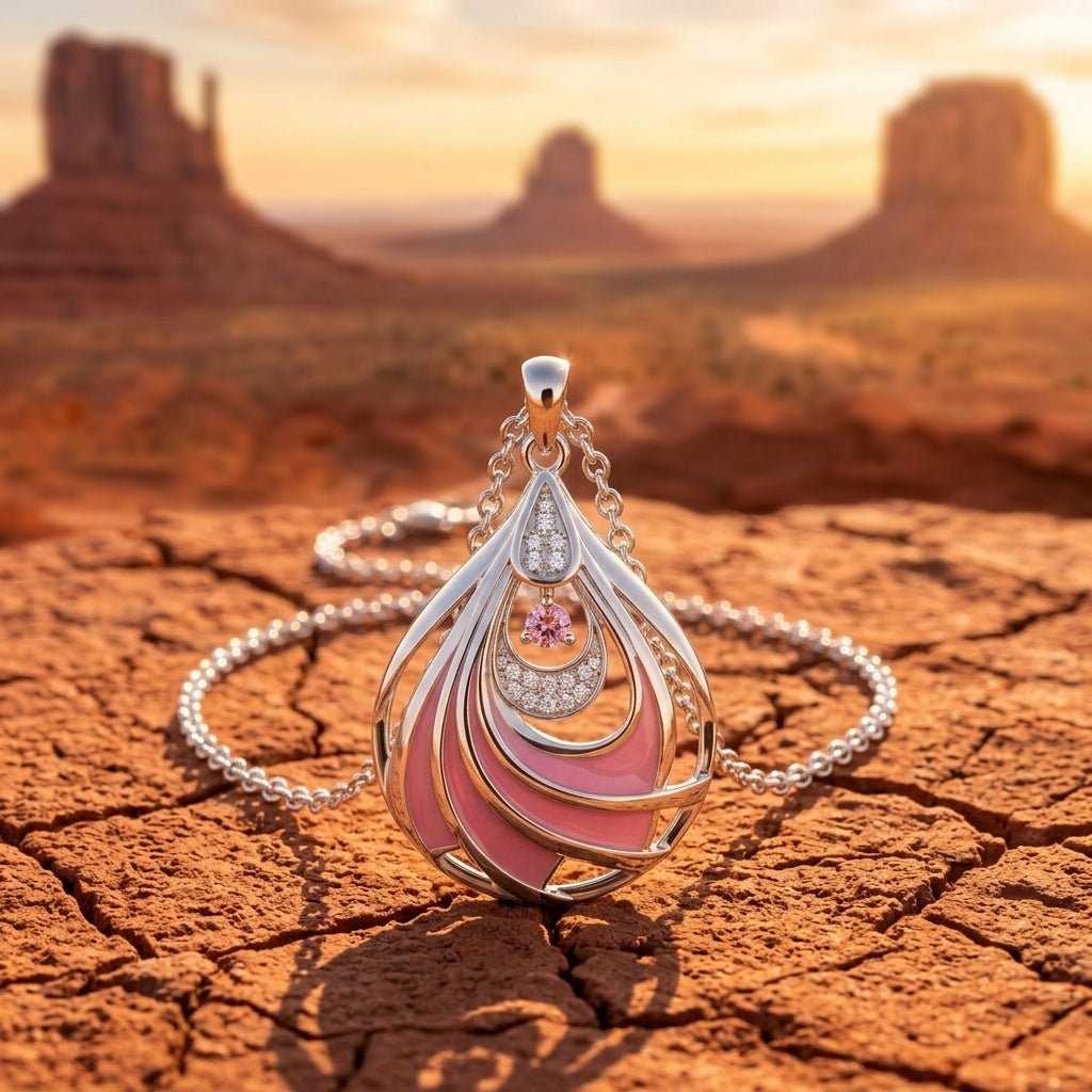 Zephyr Teardrop Necklace - Rose Quartz ＆ Pink