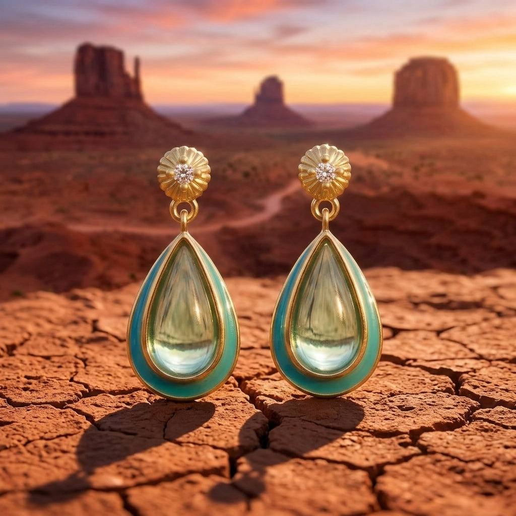 Ripple Teardrop Earrings - Aquamarine