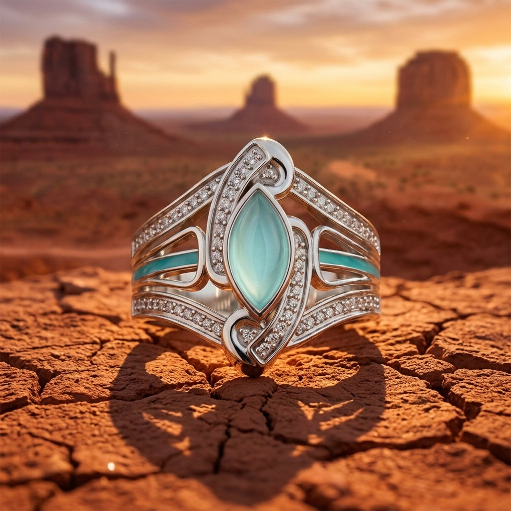 Cyclone Boomerang Ring - Aquamarine