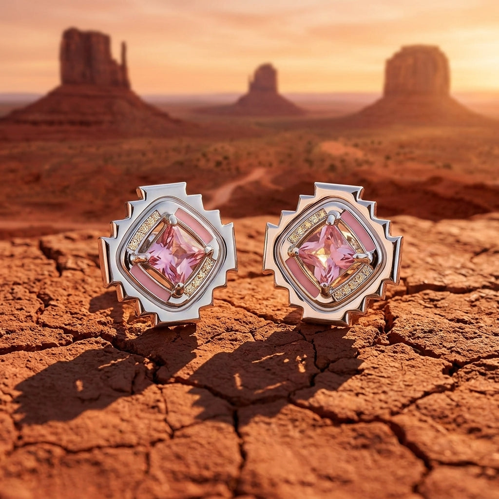 Cascading Ridges Earrings - Rose Quartz