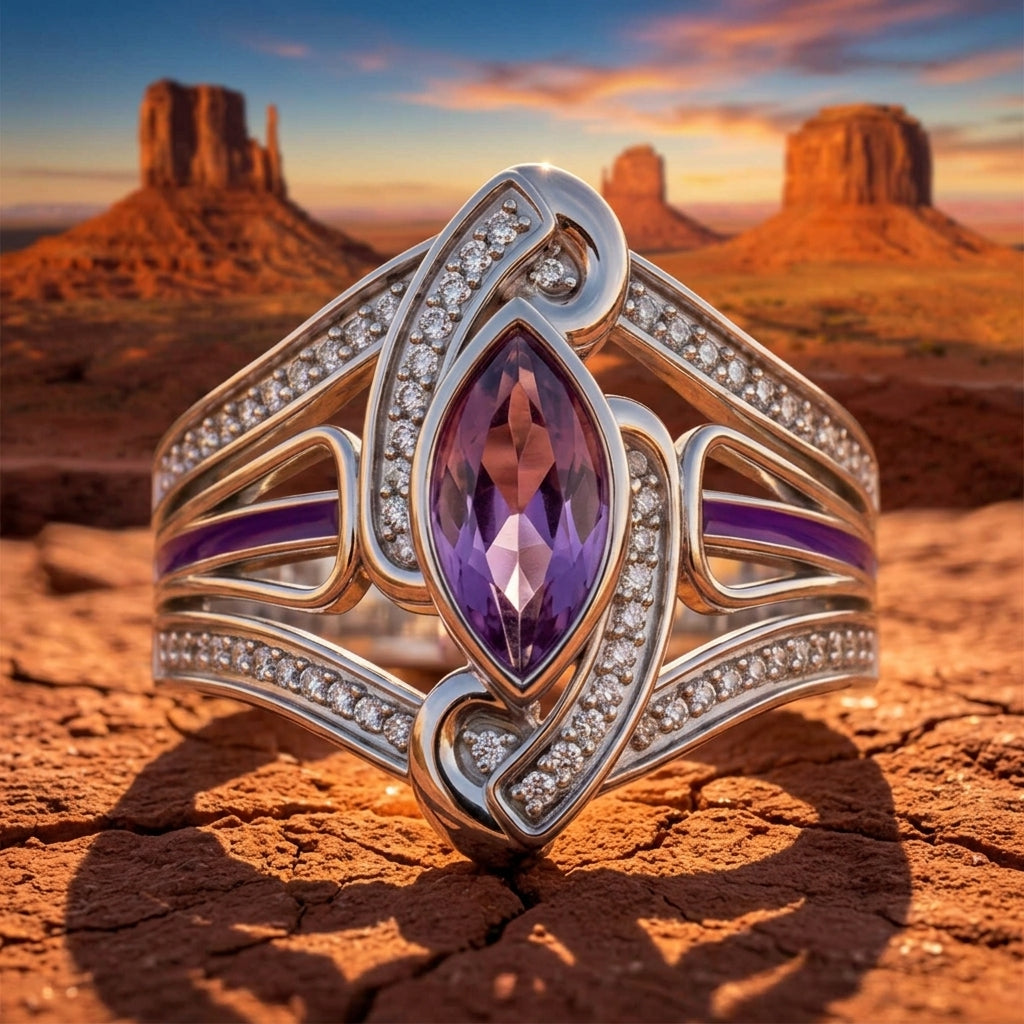 Cyclone Boomerang Ring - Amethyst