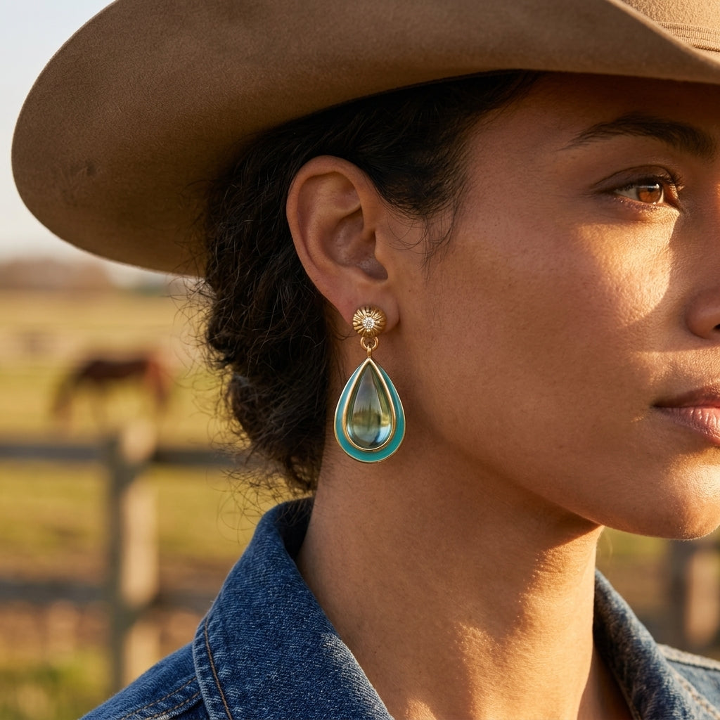 Ripple Teardrop Earrings - Aquamarine