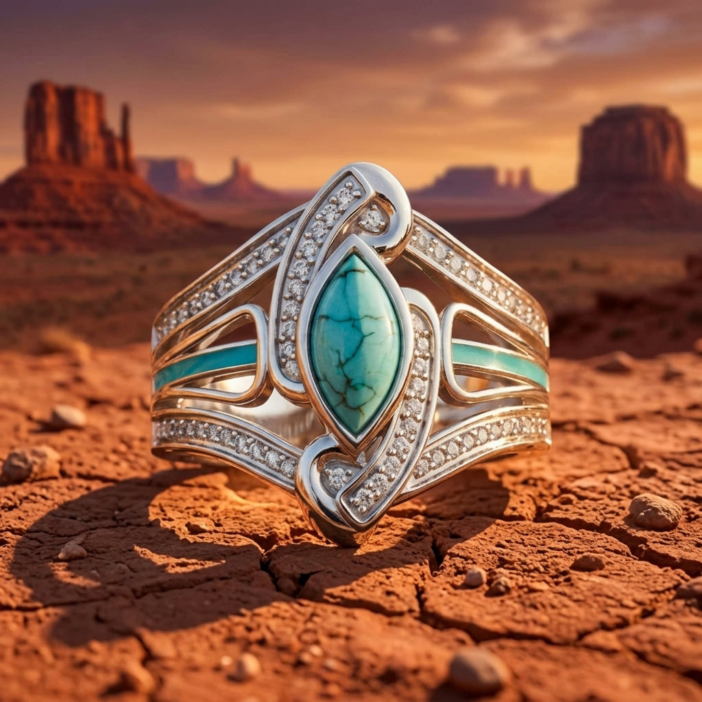 Cyclone Boomerang Ring - Turquoise