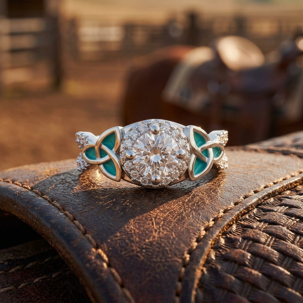 Interwoven Lucky Leaf Ring - Moissanite