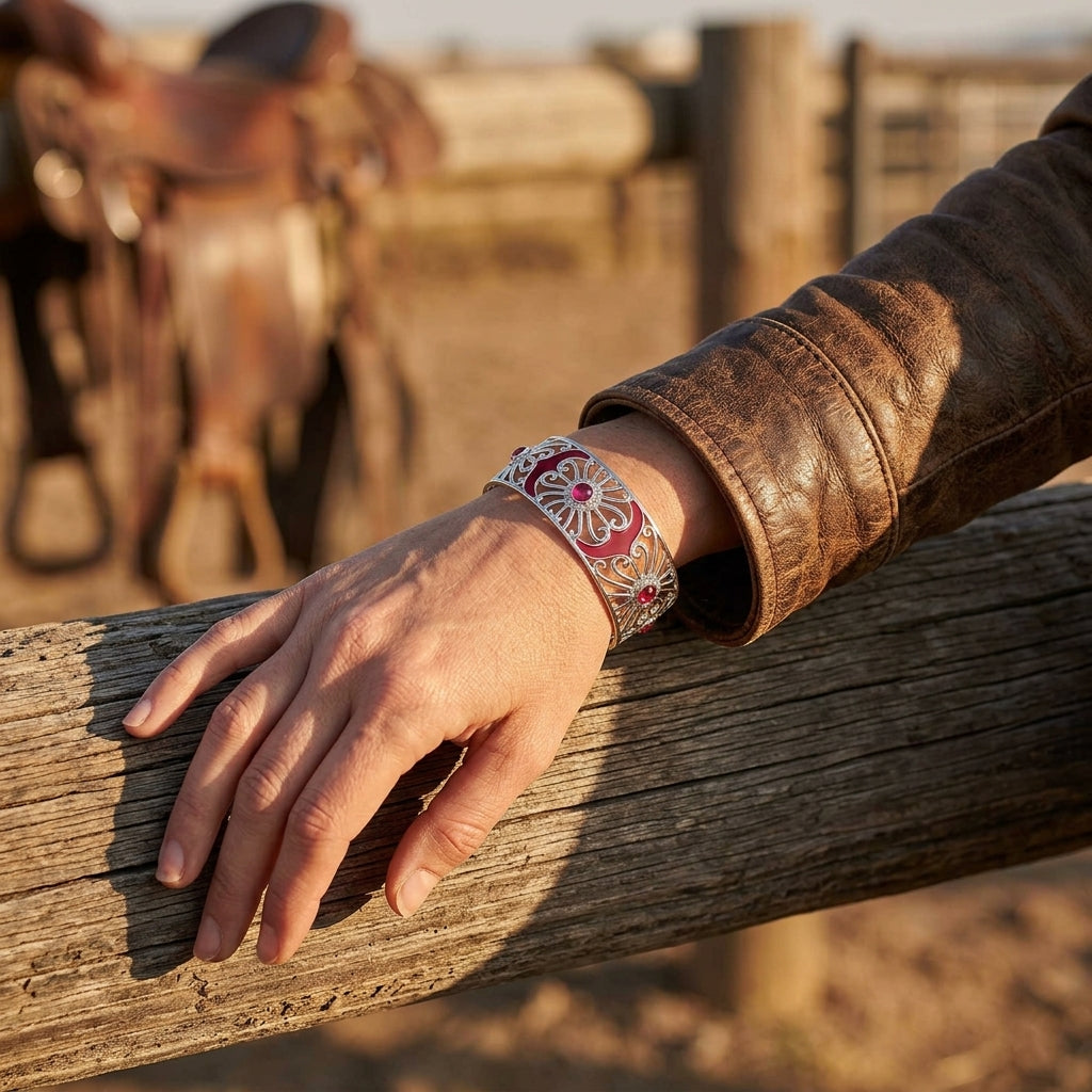Prairie Flower Cuff Bracelet - Ruby