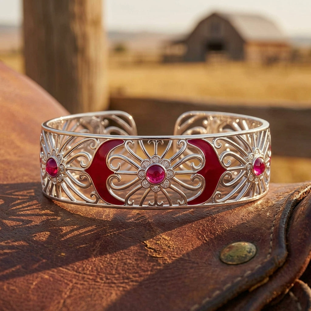 Prairie Flower Cuff Bracelet - Ruby