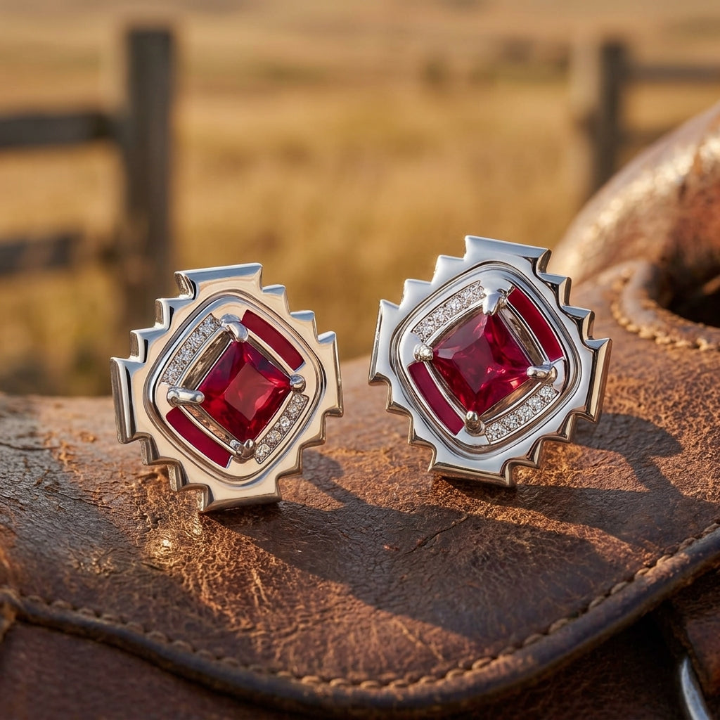 Cascading Ridges Earrings - Ruby