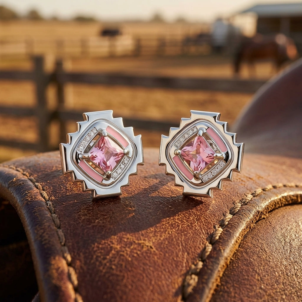 Cascading Ridges Earrings - Rose Quartz