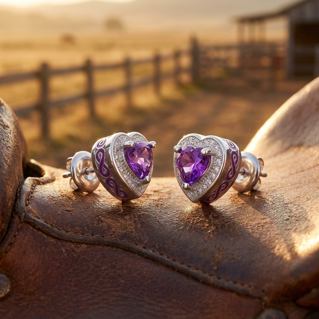 Ocean Heart Earrings - Amethyst