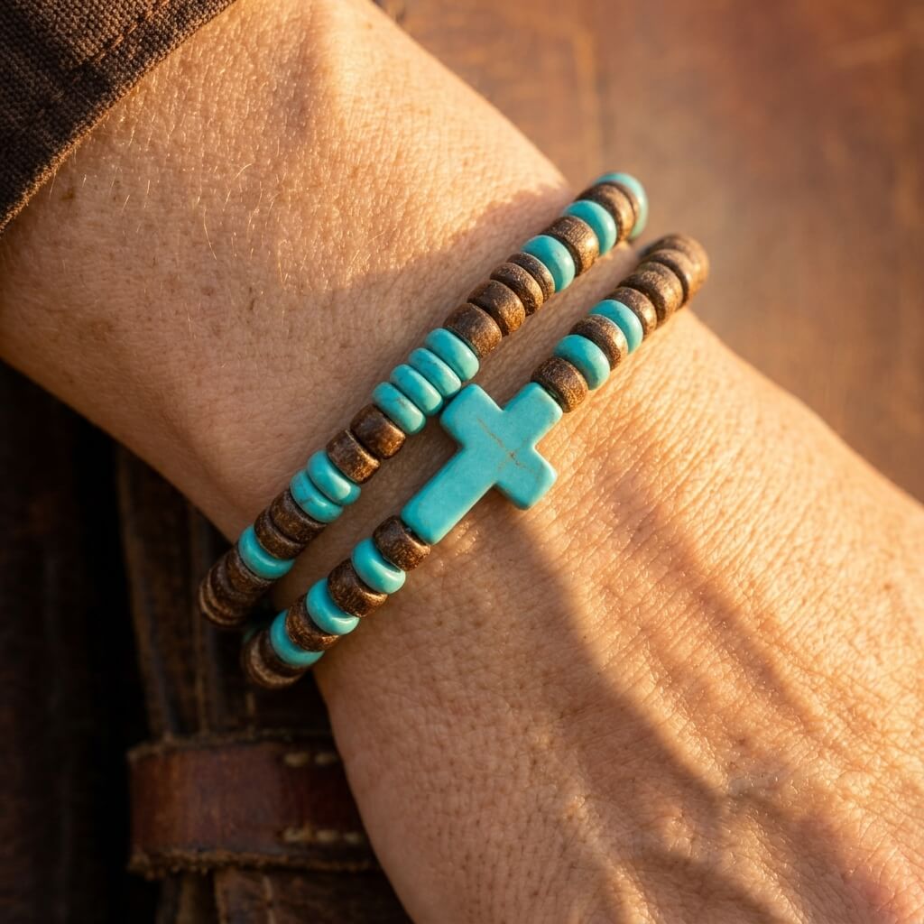 Boho Shell Turquoise Cross Beaded Bracelet