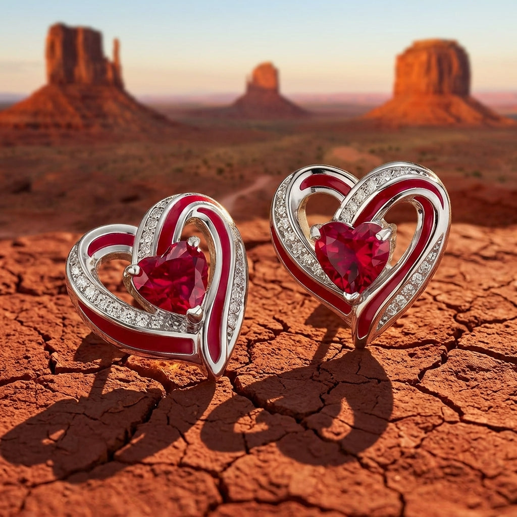 Passion Heart Earrings - Ruby