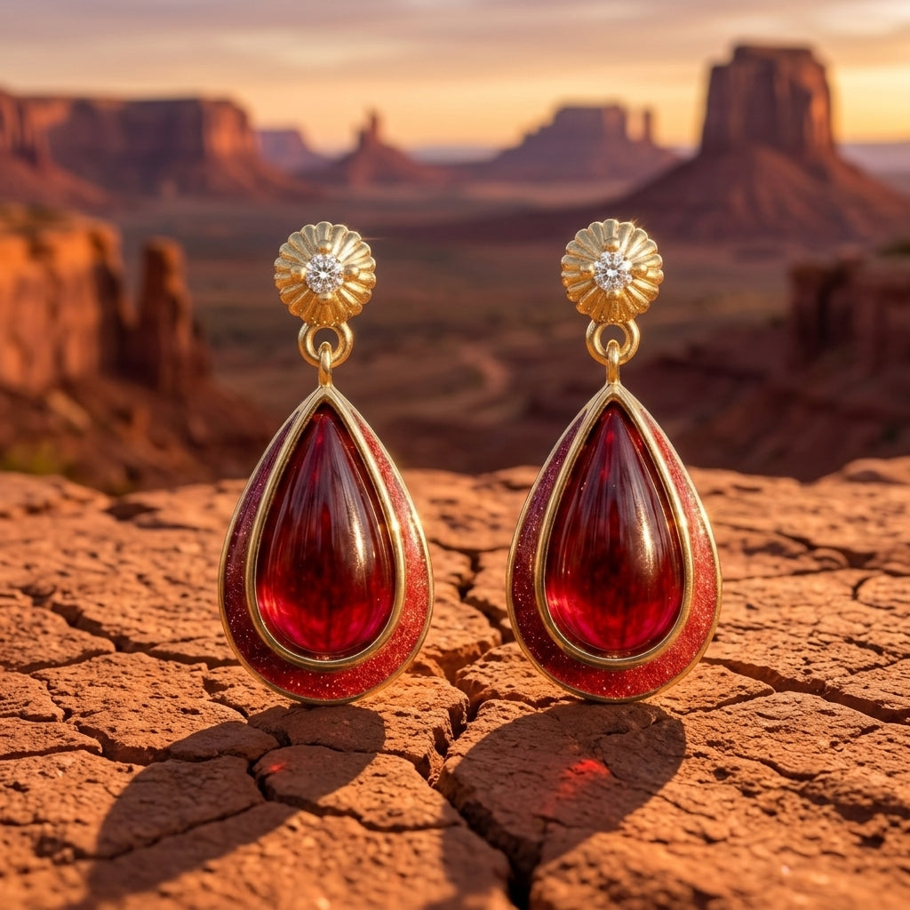 Ripple Teardrop Earrings - Ruby