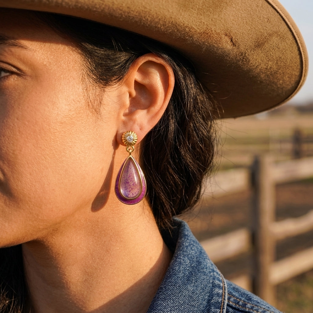 Ripple Teardrop Earrings - Amethyst