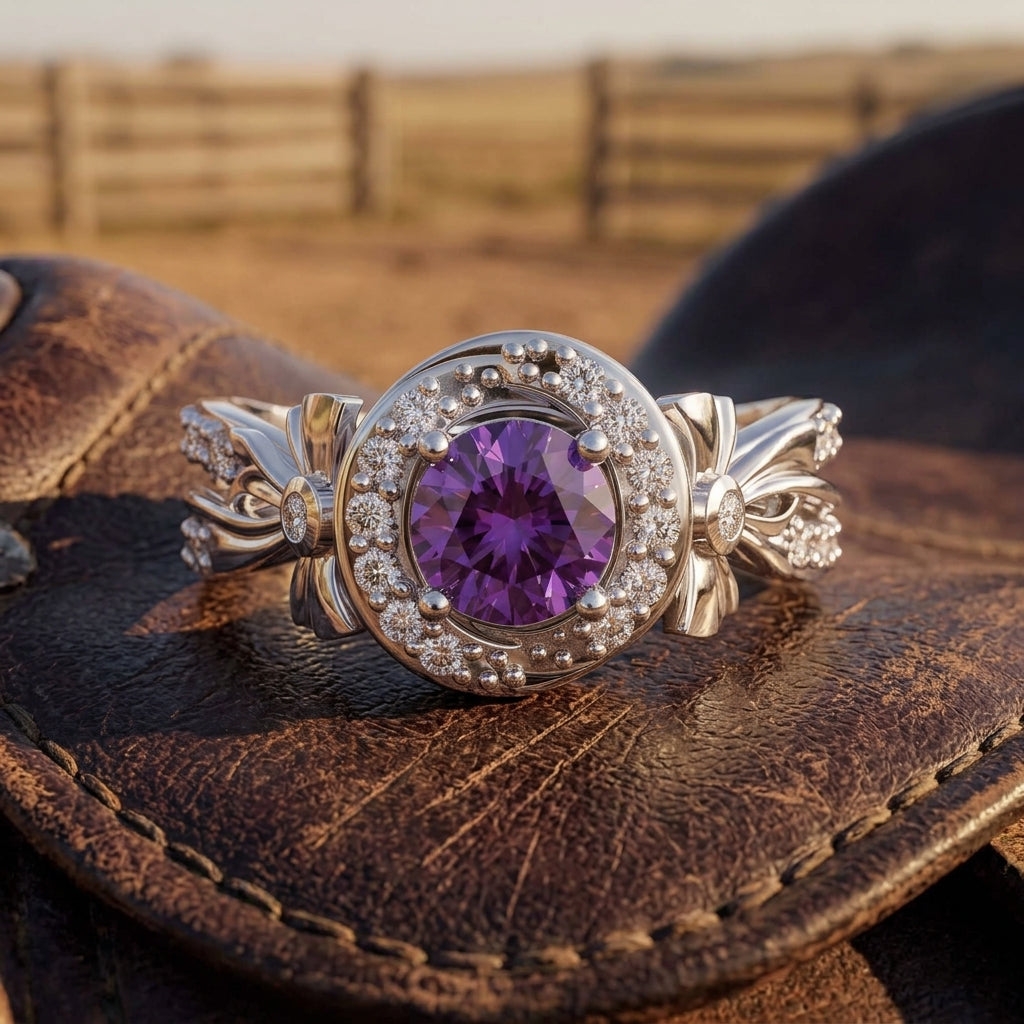 Graceful Bow Entwined Ring - Amethyst
