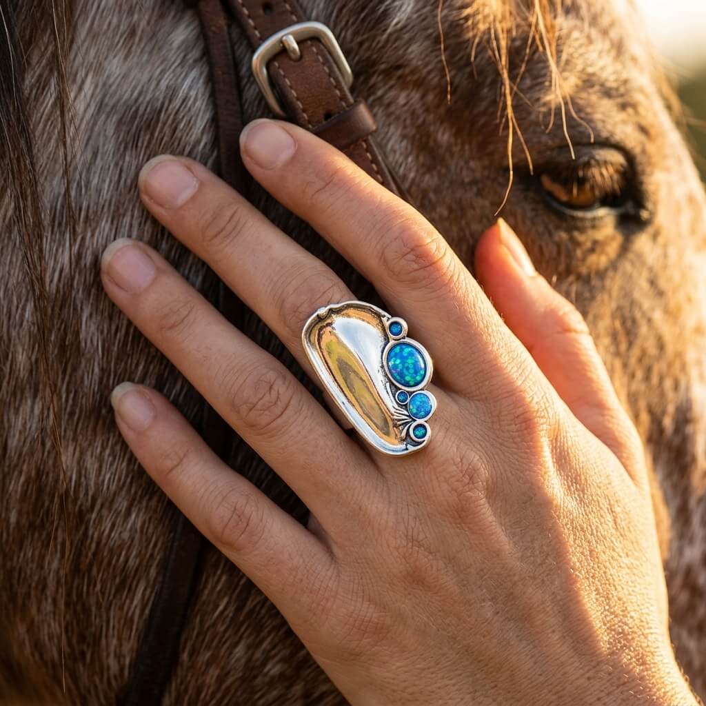 Boho Silver Blue Opal Oval Ring