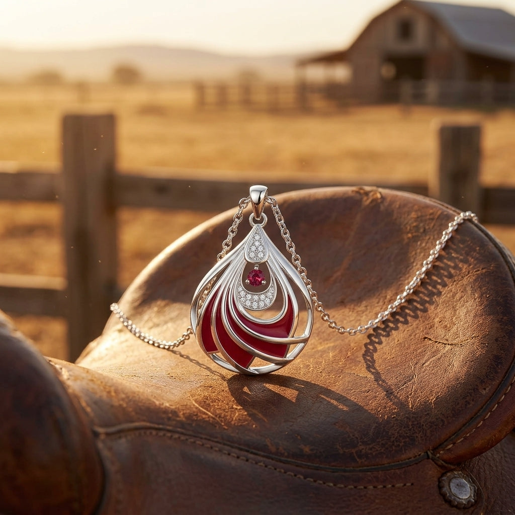 Zephyr Teardrop Necklace - Ruby ＆ Red