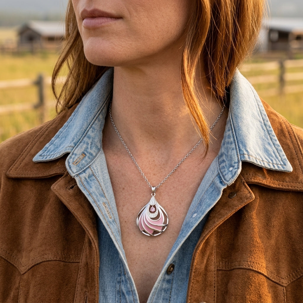 Zephyr Teardrop Necklace - Rose Quartz ＆ Pink