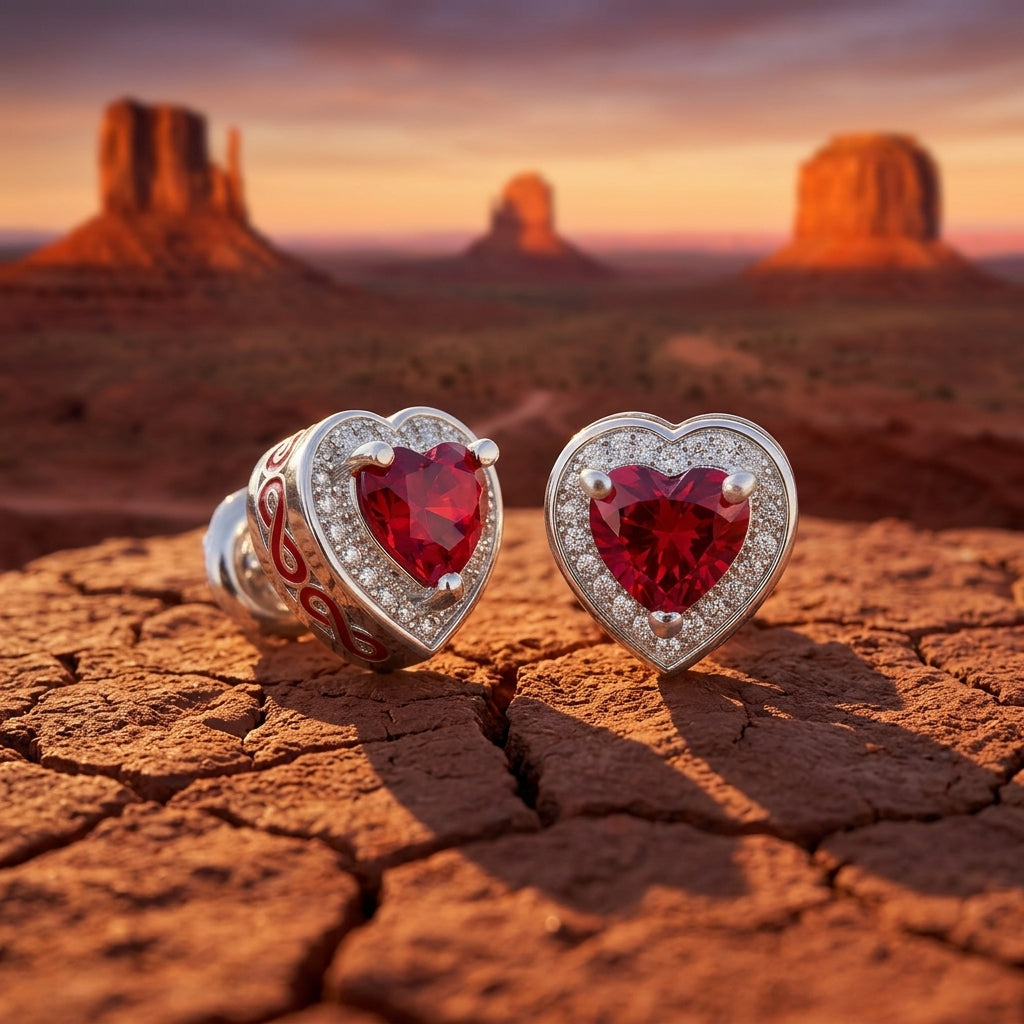 Ocean Heart Earrings - Ruby