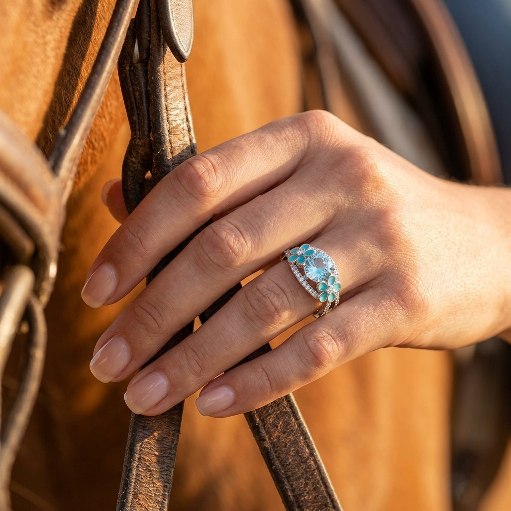Intertwined Blooming Bud Ring - Aquamarine