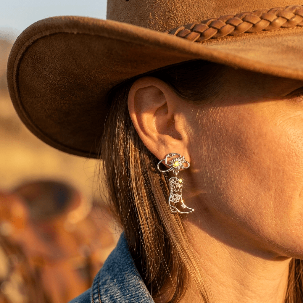 Western Gold Hollow Boot Drop Earrings