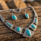 Boho Silver Turquoise Pattern Jewelry Set